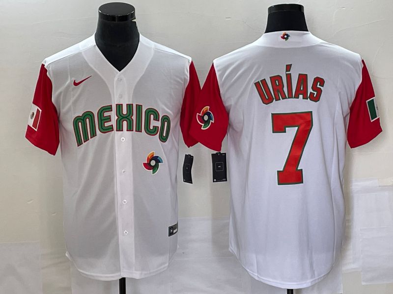 Men 2023 World Cub Mexico #7 Urias White orange Nike MLB Jersey15